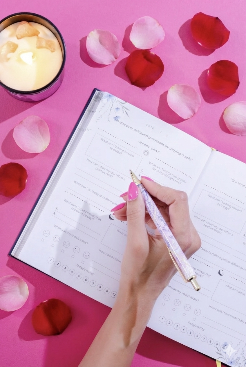 Crystal Infused Candle and Guided Journal Bundle