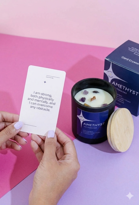 Affirmation Card and Crystal Infused Candle Bundle