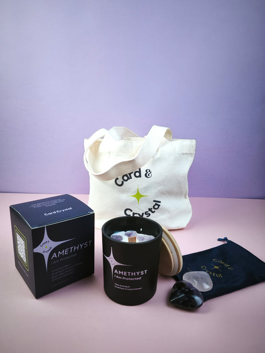 Crystal-Infused Candle + 2 Heart Crystals Set